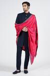 Shop_S&N By Shantnu Nikhil_Blue Lycra, Viscose, Polyester Embroidery Thread Nehruvian Collar Sherwani_at_Aza_Fashions