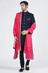 S&N By Shantnu Nikhil_Blue Lycra, Viscose, Polyester Embroidery Thread Nehruvian Collar Sherwani_Online_at_Aza_Fashions