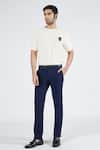 Buy_S&N by Shantnu Nikhil_Blue Terylene Plain Tapered Trouser _at_Aza_Fashions