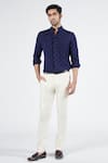 Buy_S&N by Shantnu Nikhil_Off White Cotton Plain Straight Fit Trouser _at_Aza_Fashions