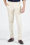 Buy_S&N by Shantnu Nikhil_Off White Cotton Plain Straight Fit Trouser _Online_at_Aza_Fashions