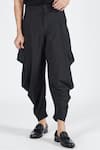 Buy_S&N by Shantnu Nikhil_Black Poly Viscose Suiting Plain Pleated Cowl Draped Pant _Online_at_Aza_Fashions