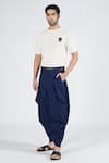 Buy_S&N by Shantnu Nikhil_Blue Terylene Plain Cowl Pleated Draped Pant _at_Aza_Fashions