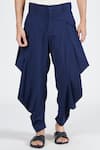 Buy_S&N by Shantnu Nikhil_Blue Terylene Plain Cowl Pleated Draped Pant _Online_at_Aza_Fashions