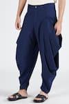 Shop_S&N by Shantnu Nikhil_Blue Terylene Plain Cowl Pleated Draped Pant _Online_at_Aza_Fashions