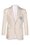 S&N by Shantnu Nikhil_Off White Poly Blend Embroidered Logo Placement Jacket_Online_at_Aza_Fashions