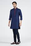 Buy_S&N by Shantnu Nikhil_Blue Terylene Embroidered Placket Short Kurta _at_Aza_Fashions