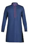 S&N by Shantnu Nikhil_Blue Terylene Embroidered Placket Short Kurta _Online_at_Aza_Fashions