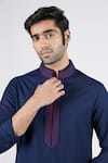 Shop_S&N by Shantnu Nikhil_Blue Terylene Embroidered Placket Short Kurta _Online_at_Aza_Fashions