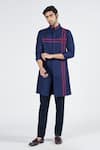 Buy_S&N by Shantnu Nikhil_Blue Terylene Embroidered Thread Work Short Kurta _at_Aza_Fashions