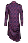 S&N by Shantnu Nikhil_Blue Crepe Jersey Printed Tribal Draped Kurta_Online_at_Aza_Fashions