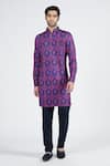 Buy_S&N by Shantnu Nikhil_Blue Crepe Jersey Printed Tribal Shirt Kurta_at_Aza_Fashions