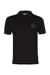 S&N by Shantnu Nikhil_Black Viscose Nylon Faux Leather Crest T-shirt _Online_at_Aza_Fashions