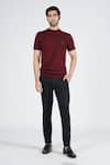 Buy_S&N by Shantnu Nikhil_Red Viscose Nylon Faux Leather Crest Knit T-shirt _at_Aza_Fashions