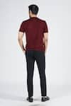 Shop_S&N by Shantnu Nikhil_Red Viscose Nylon Faux Leather Crest Knit T-shirt _at_Aza_Fashions