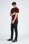 Shop_S&N by Shantnu Nikhil_Red Viscose Nylon Faux Leather Crest Knit T-shirt _Online_at_Aza_Fashions