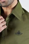 Buy_S&N by Shantnu Nikhil_Green Cotton Embroidered Crest Placement Shirt _Online_at_Aza_Fashions