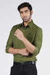 Shop_S&N by Shantnu Nikhil_Green Cotton Embroidered Crest Placement Shirt _Online_at_Aza_Fashions