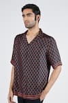 Shop S&N By Shantnu Nikhil Black Twill, Silk Embroidery Adamas Print Shirt Online at Aza Fashions Shop_S&N By Shantnu Nikhil_Black Twill, Silk Embroidery Adamas Print Shirt_Online_at_Aza_Fashions