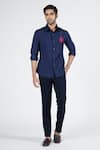 Buy_S&N by Shantnu Nikhil_Blue Terylene Embroidered Thread Slim Fit Shirt _at_Aza_Fashions