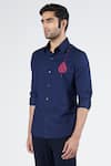 Buy_S&N by Shantnu Nikhil_Blue Terylene Embroidered Thread Slim Fit Shirt _Online_at_Aza_Fashions