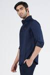 Buy_S&N By Shantnu Nikhil_Blue Cotton Embroidery Placement Adamas Motif Shirt_Online_at_Aza_Fashions