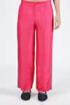 Buy_S&N by Shantnu Nikhil_Pink Twill Silk Printed Stripe Placement Trouser _Online_at_Aza_Fashions