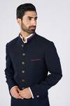 S&N By Shantnu Nikhil_Blue Lycra, Viscose, Polyester Tape Placement Embellished Sherwani_Online_at_Aza_Fashions