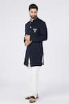 Shop_S&N By Shantnu Nikhil_Blue Lycra, Viscose, Polyester Tape Placement Embellished Sherwani_Online_at_Aza_Fashions