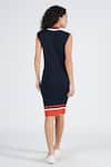Shop_S&N By Shantnu Nikhil_Blue Viscose, Nylon V-neck Knitted Striped Dress_at_Aza_Fashions