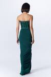 Shop_S&N By Shantnu Nikhil_Emerald Green Polyester, Satin Embroidery Scoop Neck Draped Corset Gown_at_Aza_Fashions