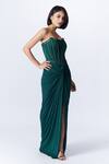 S&N By Shantnu Nikhil_Emerald Green Polyester, Satin Embroidery Scoop Neck Draped Corset Gown_Online_at_Aza_Fashions