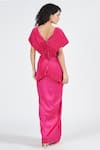 Shop_S&N By Shantnu Nikhil_Pink Nylon V-neck Draped Cape Embellished Gown _at_Aza_Fashions