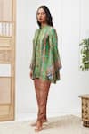 Soup By Sougat Paul_Green Silk Embroidery Mandarin Collar Adah Printed Shirt And Pant Set _Online_at_Aza_Fashions
