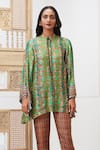 Soup By Sougat Paul_Green Silk Embroidery Mandarin Collar Adah Printed Shirt And Pant Set _at_Aza_Fashions
