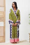 Buy Soup By Sougat Paul Green Crepe V-neck Floral Printed Angrakha And Pant Set at Aza Fashions Buy_Soup By Sougat Paul_Green Crepe V-neck Floral Printed Angrakha And Pant Set _at_Aza_Fashions
