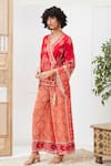 Buy_Soup by Sougat Paul_Red Crepe Printed Bandhej V Neck Angrakha And Pant Set _Online_at_Aza_Fashions