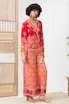 Shop_Soup by Sougat Paul_Red Crepe Printed Bandhej V Neck Angrakha And Pant Set _Online_at_Aza_Fashions