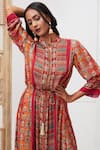 Shop_Soup by Sougat Paul_Maroon Crepe Printed Abstract Stand Collar Adah Dress _Online_at_Aza_Fashions