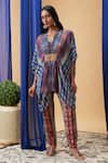Buy_Soup By Sougat Paul_Maroon V-neck Floral Embroidered Kaftan And Pant Set _at_Aza_Fashions