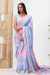 Buy_Soup by Sougat Paul_Blue Blouse Sequin Embroidered Round Zaynab Pre-draped Saree With _at_Aza_Fashions