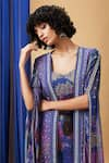 Soup by Sougat Paul_Blue Top And Bottom Sequin Floral Zaynab Embroidered Jacket And Palazzo Set _at_Aza_Fashions