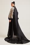 Shop_Pankaj & Nidhi_Black Silk Organza Elsa Placement Hand Embellished Cape _at_Aza_Fashions