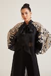 Buy_Pankaj & Nidhi_Black Silk Organza Elsa Placement Hand Embellished Cape 