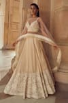 Buy_Pankaj & Nidhi_Pink Tulle Mir Hand Embellished Lehenga Cape Set _at_Aza_Fashions