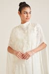 Pankaj & Nidhi_Ivory Silk Georgette Vera Hand Embellished Cape _at_Aza_Fashions