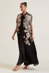 Pankaj & Nidhi_Black Silk Organza Hand Embellished Floral Bow Tie Neck Vera Cape _at_Aza_Fashions