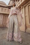 Pankaj & Nidhi_Pink Bustier Zora Asymmetric Hand Embellished Cape Sharara Set _Online_at_Aza_Fashions