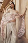 Shop_Pankaj & Nidhi_Pink Bustier Zora Asymmetric Hand Embellished Cape Sharara Set _Online_at_Aza_Fashions