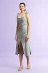 Buy_Naintara Bajaj_Grey Satin Solid Square Overlap Panel Dress_Online_at_Aza_Fashions